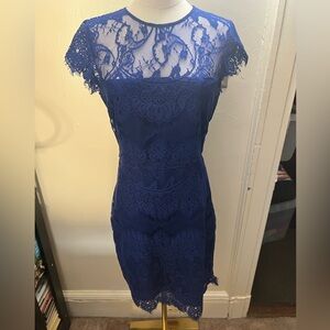 NWT Elegant BB Dakota Jayce Lace Sheath Dress in a vibrant sapphire blue color 8
